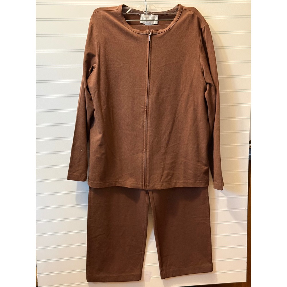 Sport Savvy DuoStretch Brown Zip Front Top and Pants 2 Piece Set Small